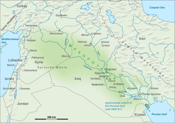 A map of ancient Mesopotamia, where Aramaic originated. Abraham was born in Mesopotamia, and God called him to the Promised Land of Israel.