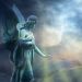 angel in heaven looking down, rays of light