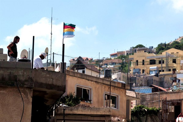 Majdal Shams- Druze village and the Druze flag on the Golan Heights Druze-flag-village-Golan Heights