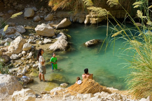 An Israeli family enjoys the cool waters of the Ein Gedi (Kid Spring), an oasis in the Judean Desert near the Dead Sea. An Israeli family enjoys the cool waters of the Ein Gedi (Kid Spring), an oasis in the Judean Desert near the Dead Sea.