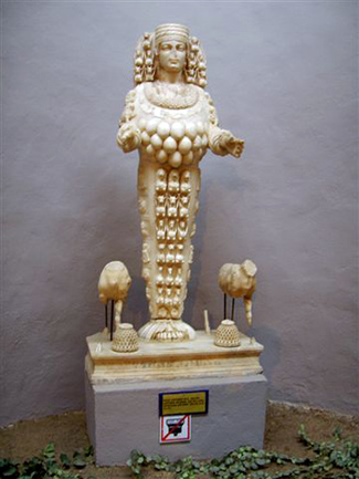 Armetis, the goddess of fertility and childbirth with eggs adorning her body, which are pagan fertility symbols).