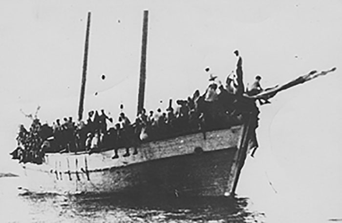 This ship left the port of Tulcea in Romania on March 22, 1939 with about 700 illegal immigrants aboard and landed at an unknown beach in Israel. A British police ship arrived, and one man was shot and killed. (The Clandestine Immigration and Navy Museum, from PikiWiki)